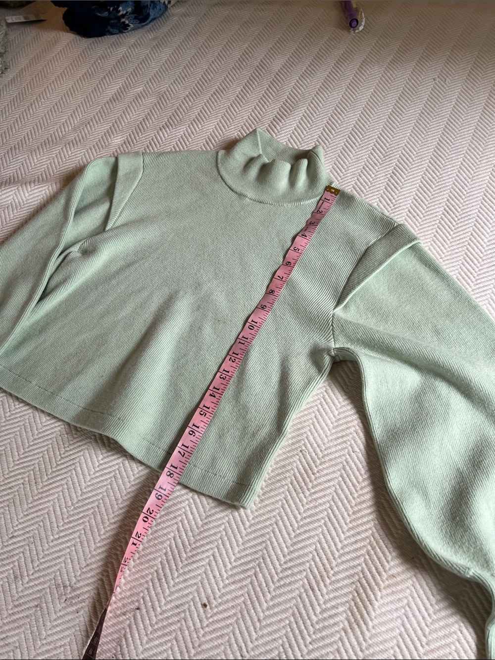 Jonathan Simkhai Ribbed cropped Puff Sleve Sweater Mint medium - Picture 4 of 9